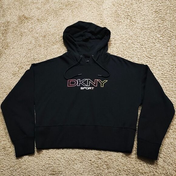 DKNY Sport Ombre-Logo Cropped Hoodie Long Sleeve -C - Picture 2 of 6